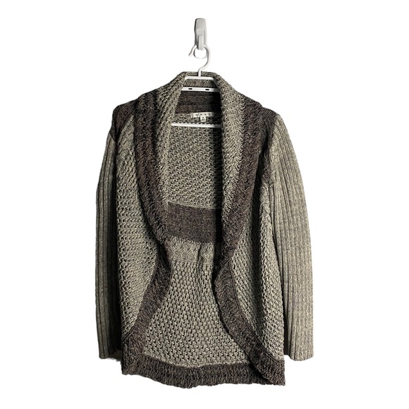 Cabi Women's Gray Boho Cable Knit Open Front Long Sleeve Cardigan - Picture 1 of 8